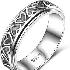 Fidget Ring 925 Sterling Silver Cross Spinner Ring Evil Eye Anxiety Ring